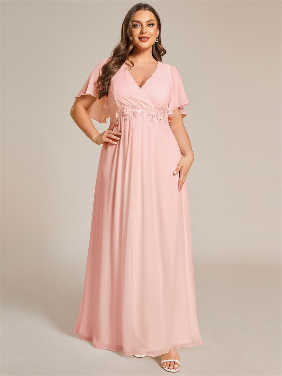 Robe de soirée élégante en mousseline de soie avec manches flottantes#Couleur_Rose
