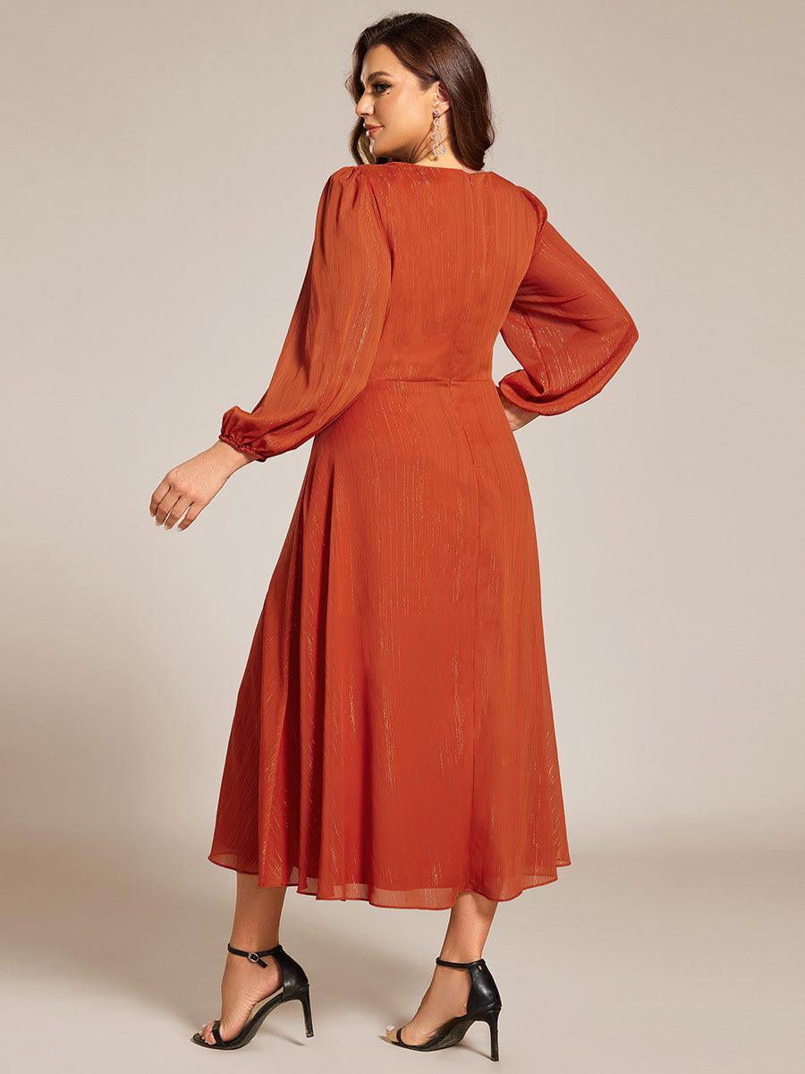 Robe de soirée trapèze scintillante à manches longues et col en V en mousseline de soie avec n?ud torsadé #Couleur_Burnt Orange