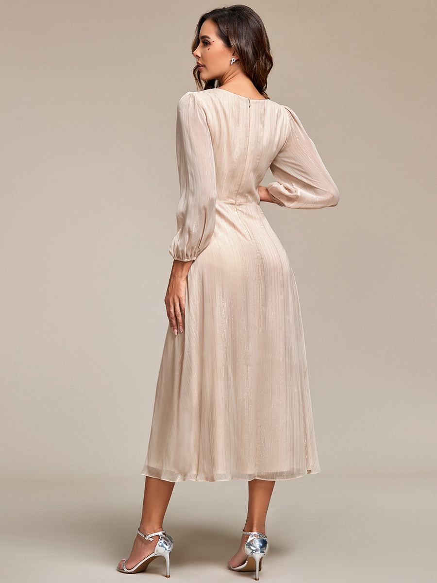 Robe de soirée trapèze scintillante à manches longues et col en V en mousseline de soie avec torsadé #Couleur_Charbon
