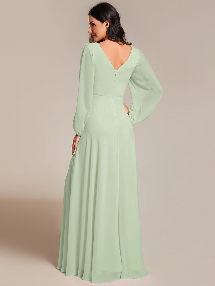 ever ESMÉE|Robe de mère de la mariée en mousseline plissée à col en V et ceinture brillante (Vente finale) #Couleur_Menthe Verte