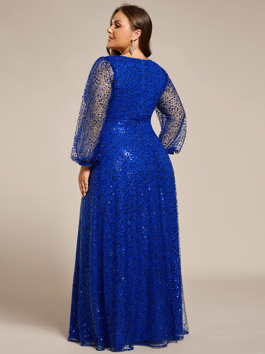 Robe D'invité De Mariage En Mousseline De Soie Mi-Longue Plissée à Manches à Volants Et Col En V  #Couleur_Bleu Saphir