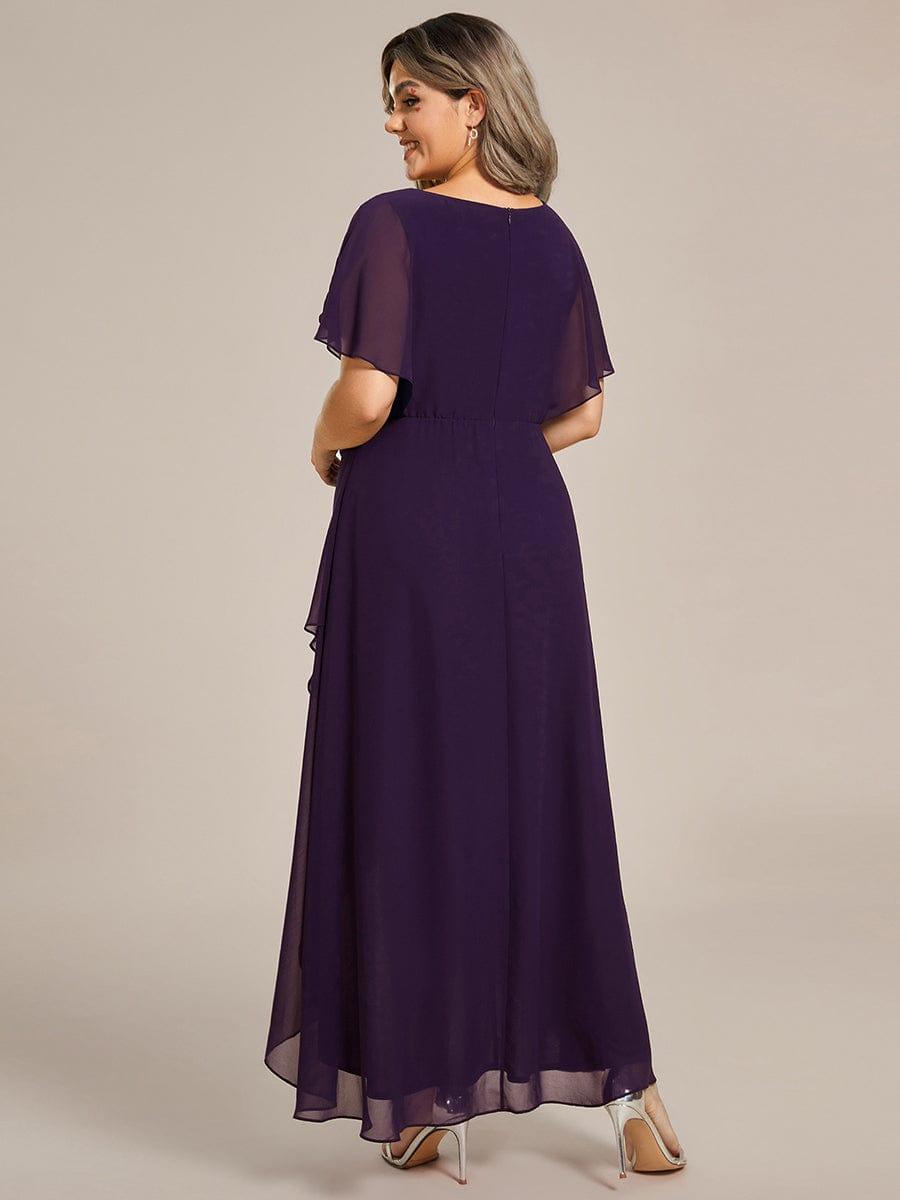 Robe De Soirée En Mousseline De Soie Col En V Manches Chauve-Souris Taille Trapèze Grande Taille #Couleur_Violet Fonce