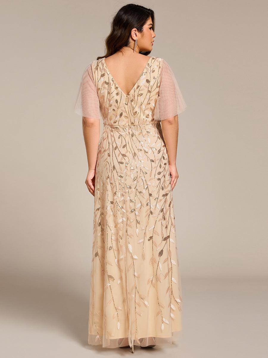 Robes de soirée pailletées à fente haute et col en V de grande taille #Couleur_Dorée