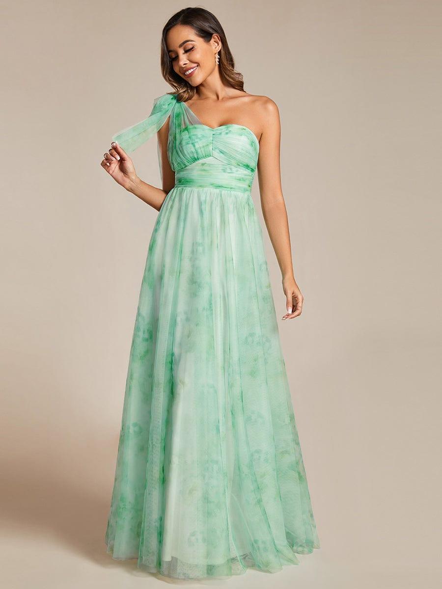 Robe de soirée taille empire florale sans bretelles multidirectionnelle avec plissé #Couleur_Menthe Verte