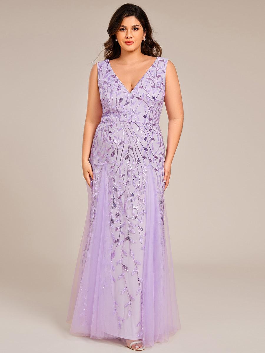 Robes de soirée trapèze pailletées sans manches à col en V #Couleur_Lavande