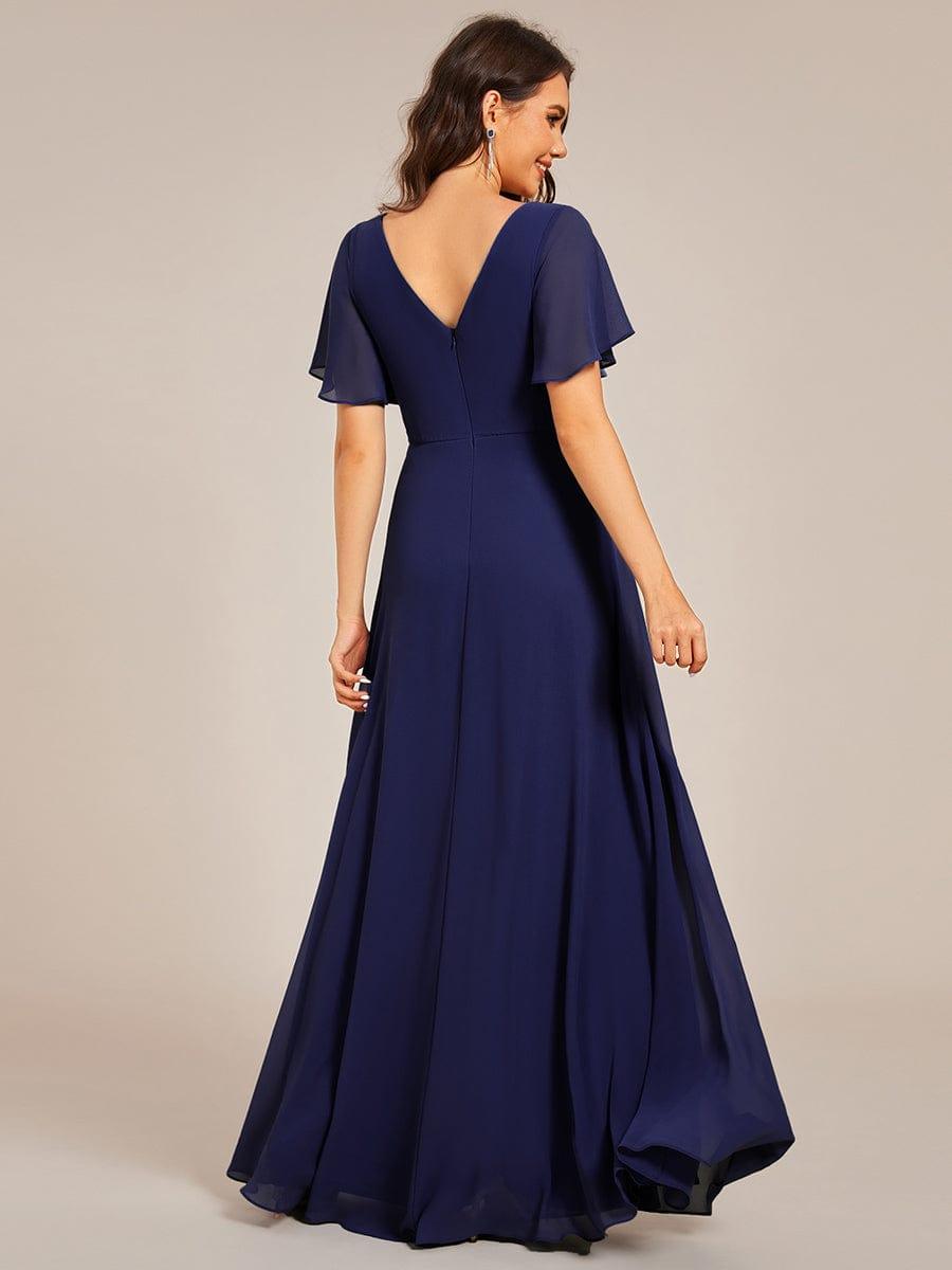 Robe de soir¨¦e longue ¨¤ col en V et appliques ¨¤ la taille grande taille #Couleur_Bleu Marine