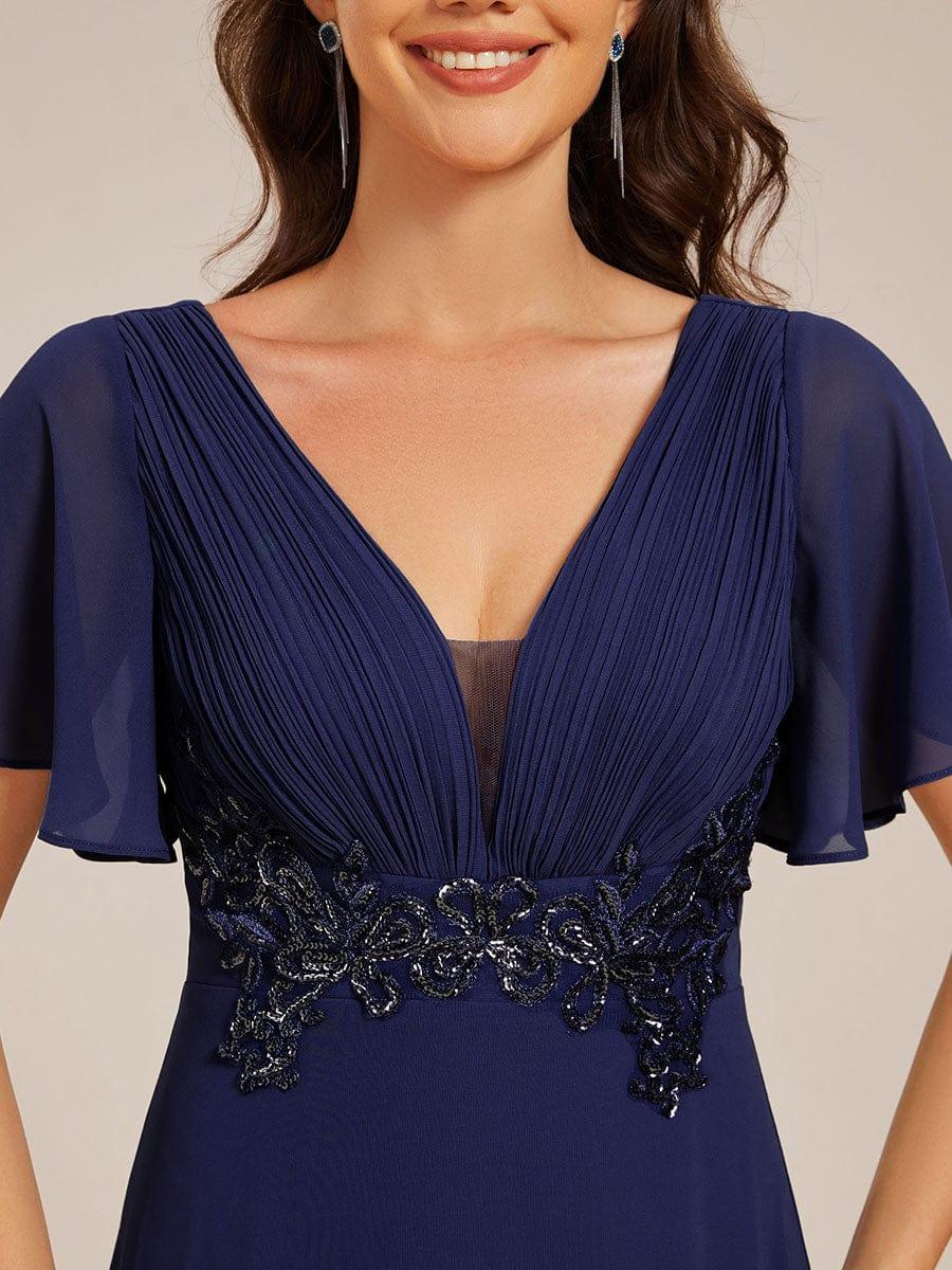 Robe de soir¨¦e longue ¨¤ col en V et appliques ¨¤ la taille grande taille #Couleur_Bleu Marine