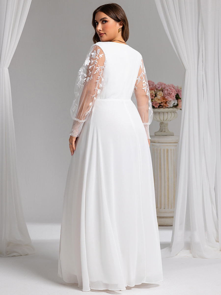 Robe D'invité De Mariage En Mousseline De Soie Mi-Longue Plissée à Manches à Volants Et Col En V  #Couleur_Blanc