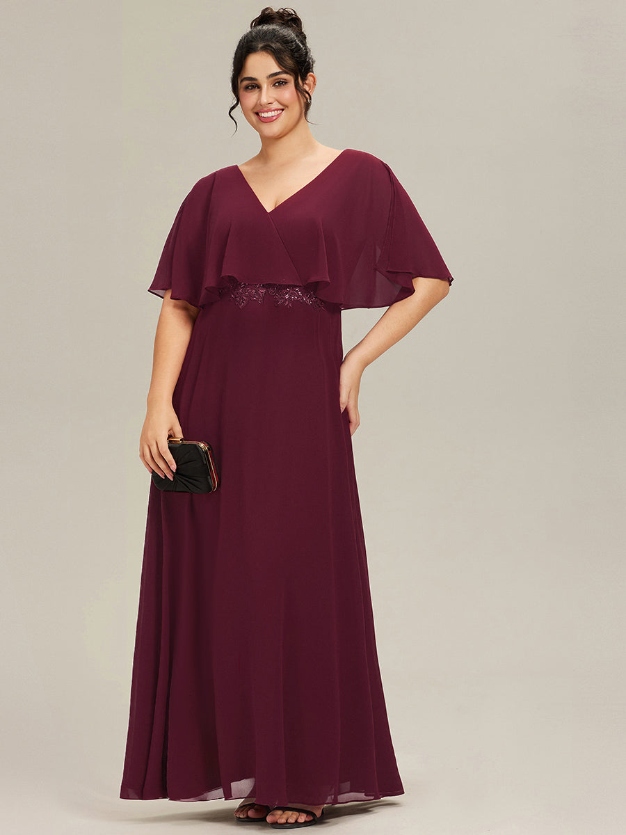 Robe longue de soirée en mousseline de soie grande taille #Couleur_Bordeaux