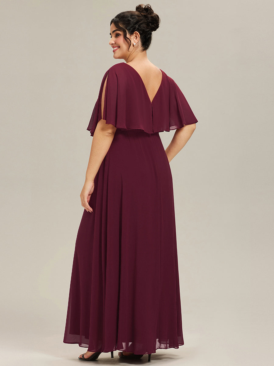Robe longue de soirée en mousseline de soie grande taille #Couleur_Bordeaux