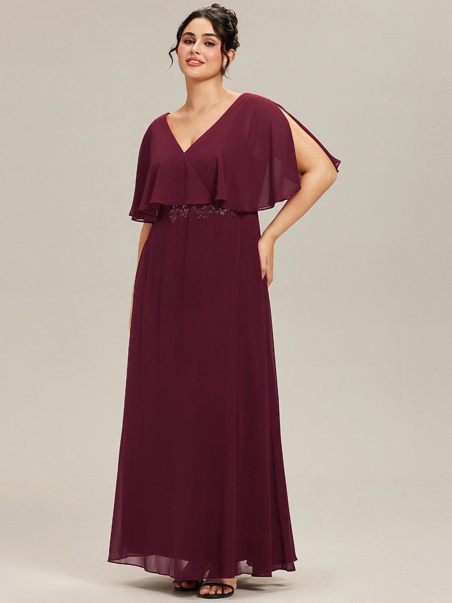 Robe longue de soirée en mousseline de soie grande taille #Couleur_Bordeaux