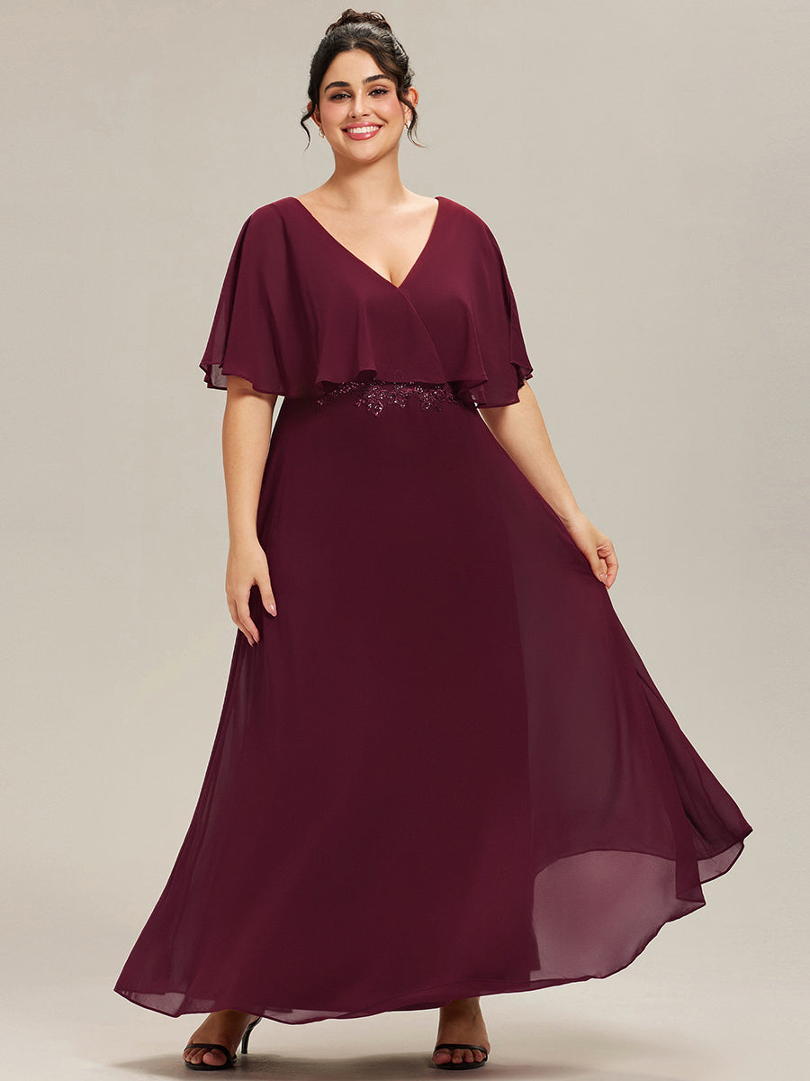 Robe longue de soirée en mousseline de soie grande taille #Couleur_Bordeaux