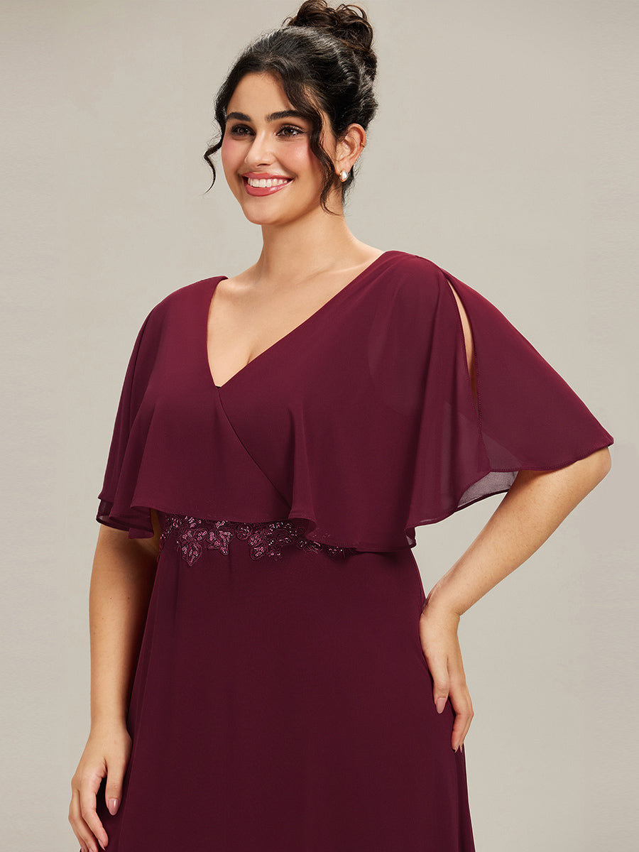 Robe longue de soirée en mousseline de soie grande taille #Couleur_Bordeaux