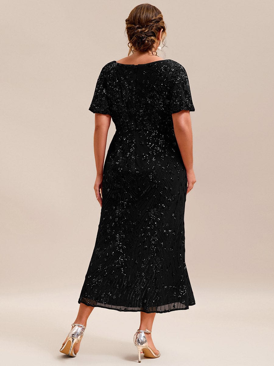 Robe d'invité de mariage trapèze en mousseline fluide à encolure ronde et longueur au genou #Couleur_Noir