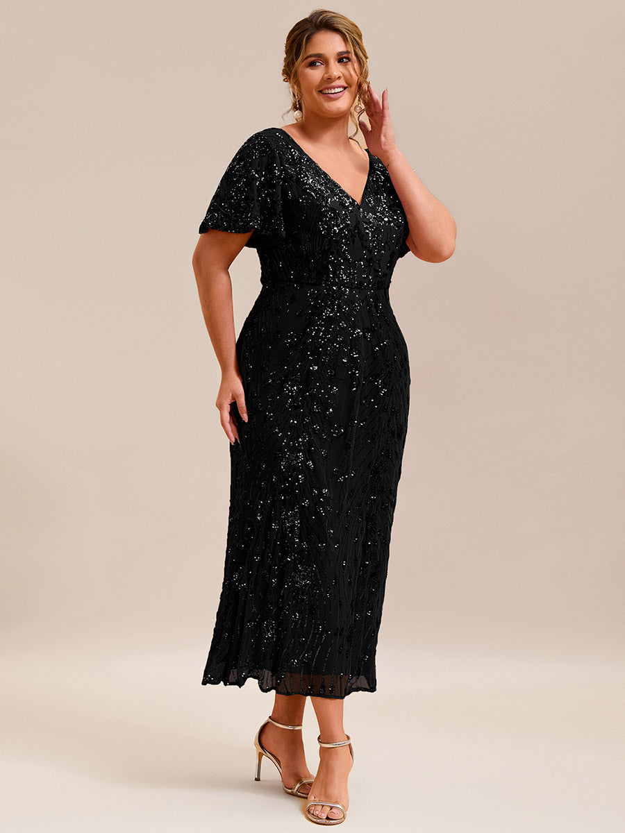 Robe d'invité de mariage trapèze en mousseline fluide à encolure ronde et longueur au genou #Couleur_Noir