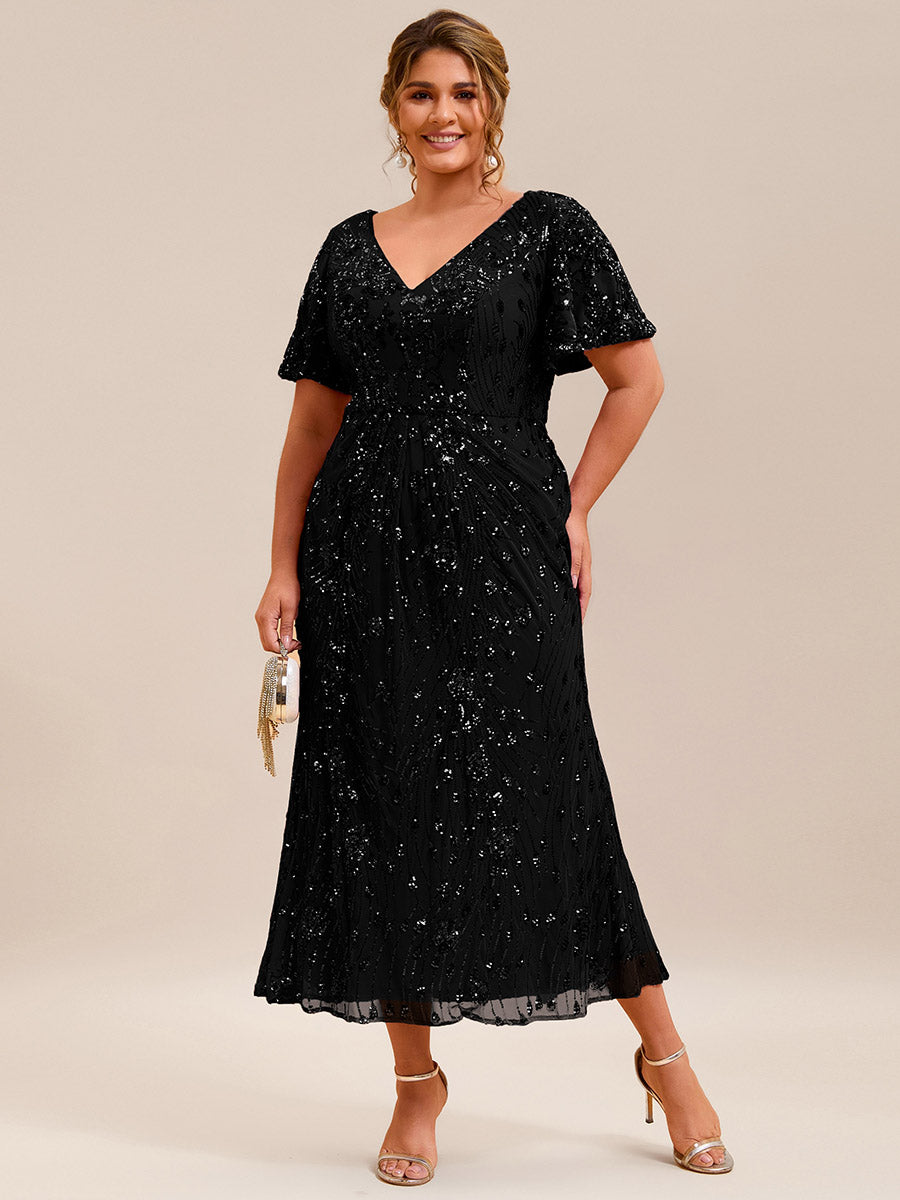 Robe Soirée Femme Ever-Pretty Midi Dentelle - Col V, Manches Courtes, Mariage, Cocktail Robe Dentelle Midi Col V Mariage Cocktail