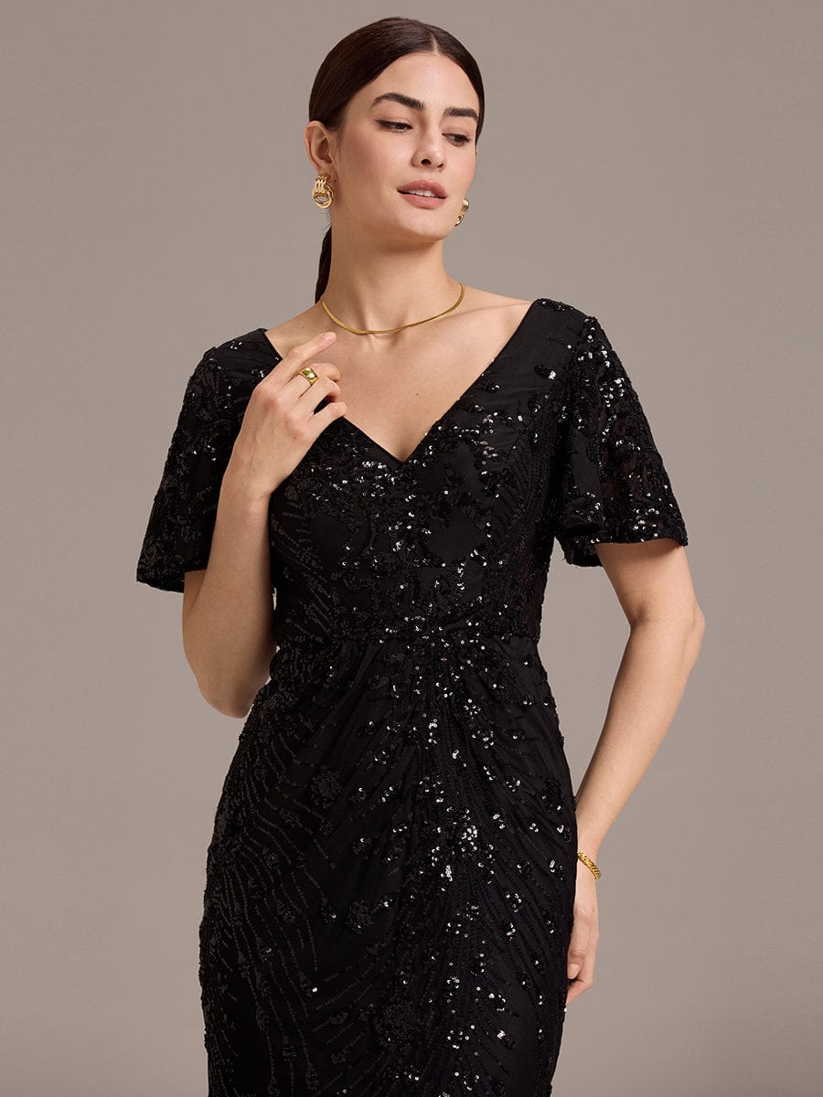 Robe d'invité de mariage trapèze en mousseline fluide à encolure ronde et longueur au genou #Couleur_Noir