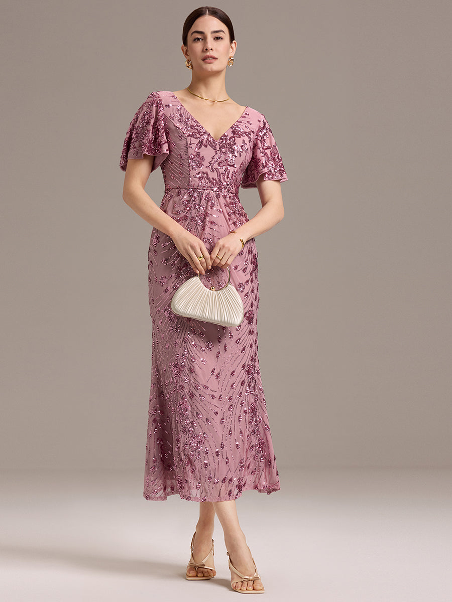 Robe d'invité de mariage trapèze en mousseline fluide à encolure ronde et longueur au genou #Couleur_Orchidee