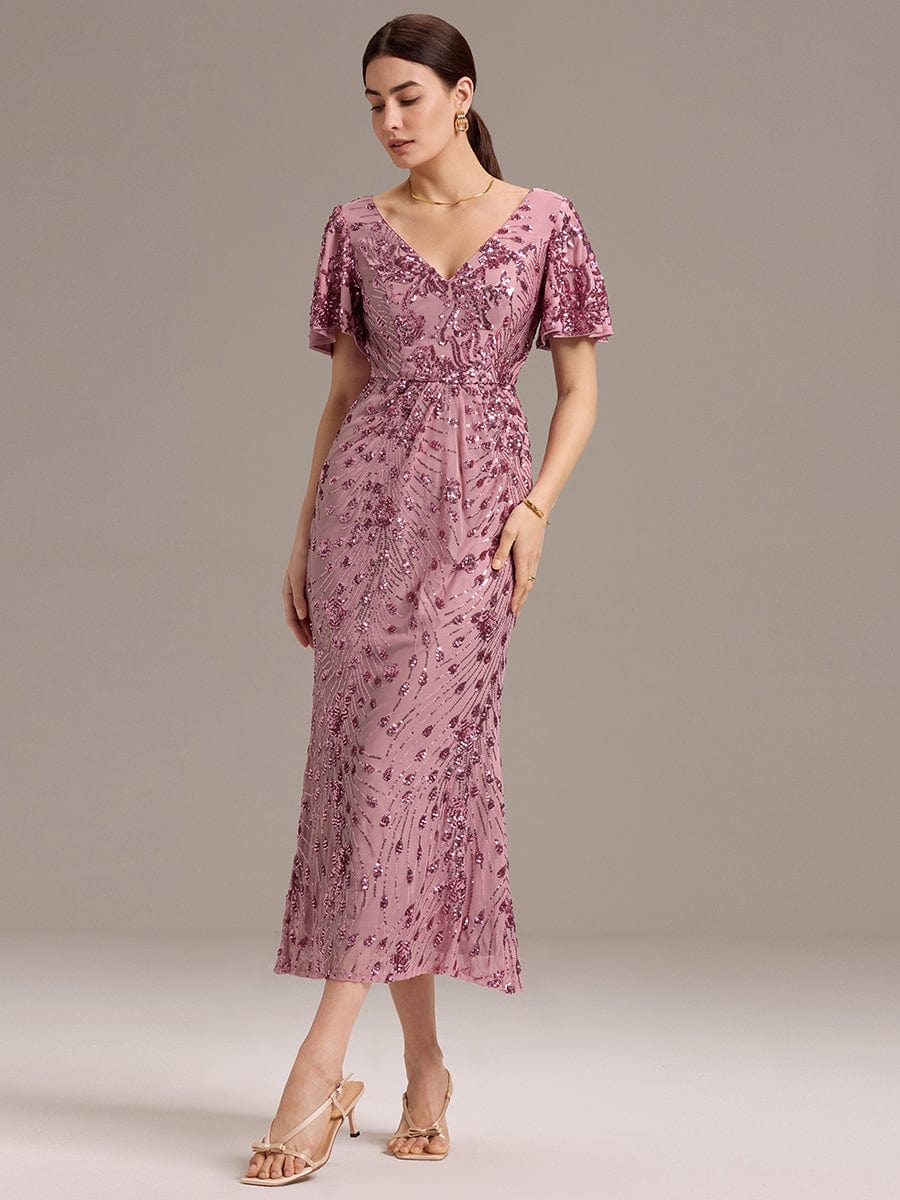 Robe d'invité de mariage trapèze en mousseline fluide à encolure ronde et longueur au genou #Couleur_Orchidee