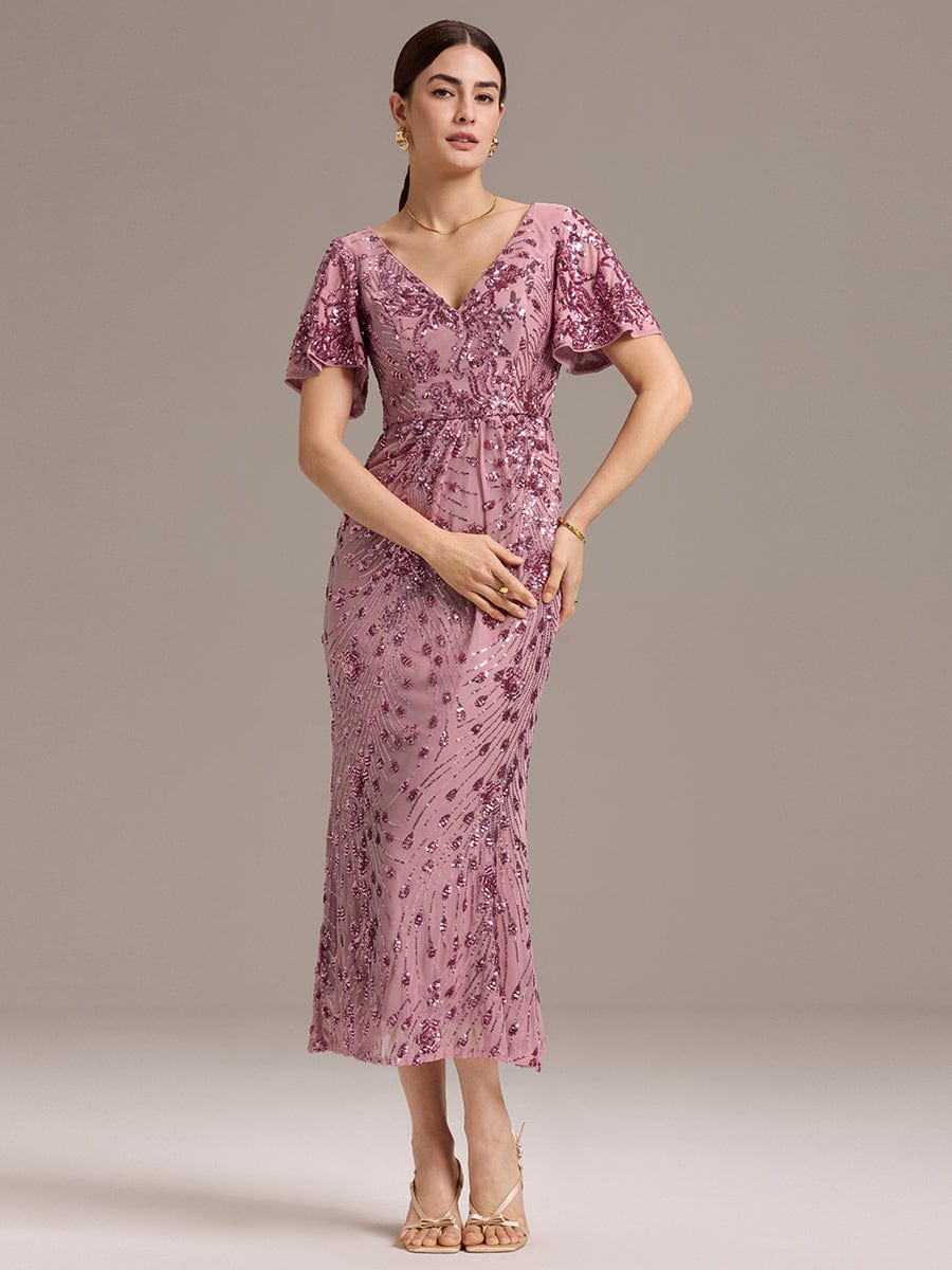 Robe d'invité de mariage trapèze en mousseline fluide à encolure ronde et longueur au genou #Couleur_Orchidee