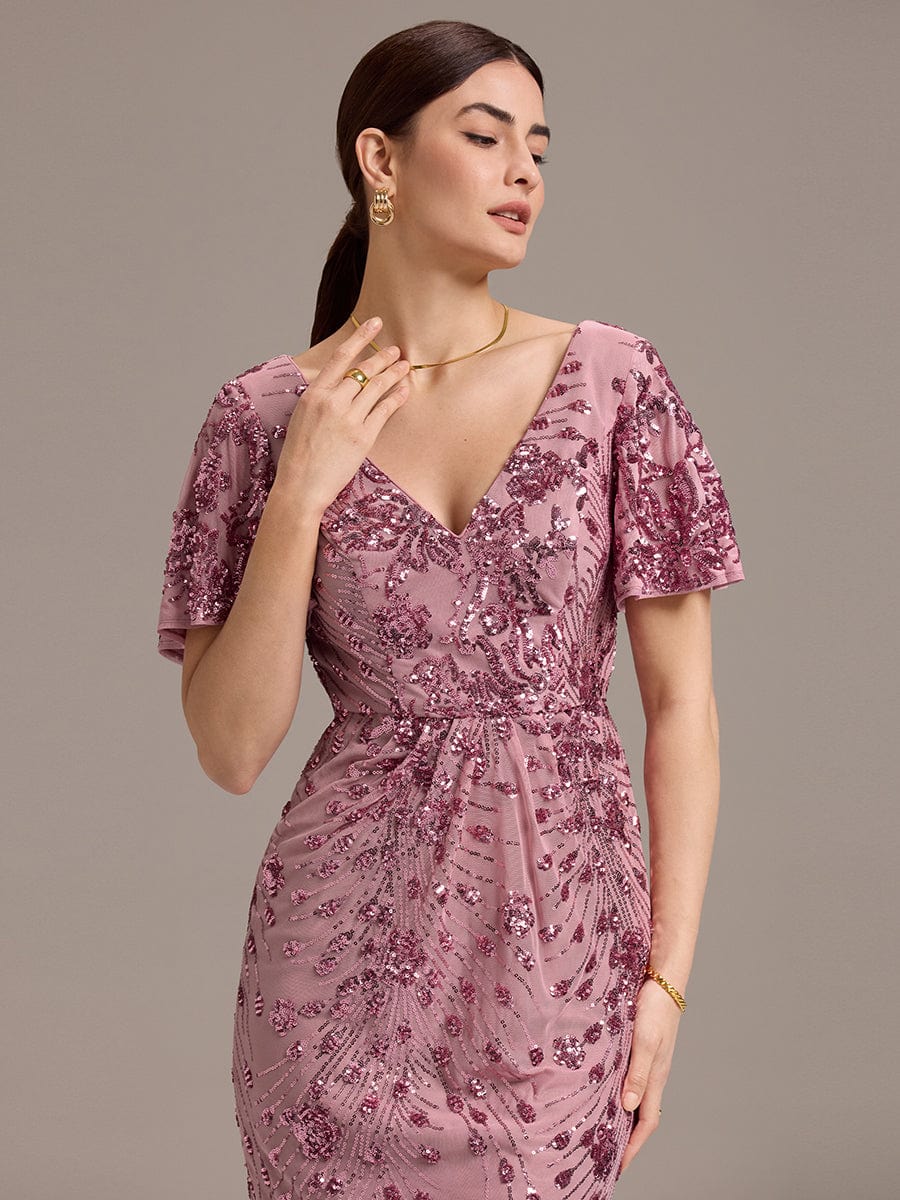 Robe d'invité de mariage trapèze en mousseline fluide à encolure ronde et longueur au genou #Couleur_Orchidee