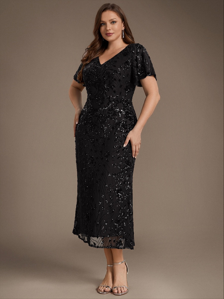 Robe d'invité de mariage trapèze en mousseline fluide à encolure ronde et longueur au genou #Couleur_Noir
