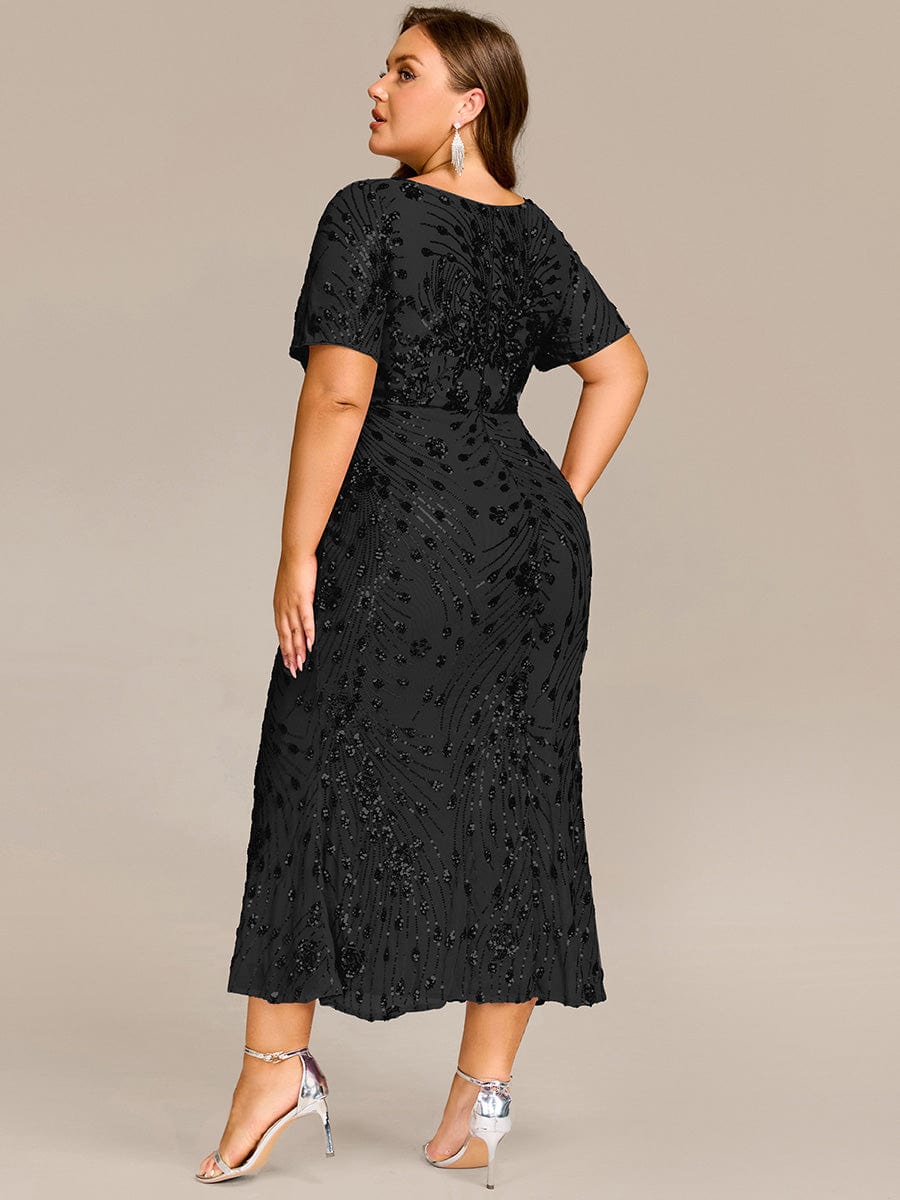 Robe d'invité de mariage trapèze en mousseline fluide à encolure ronde et longueur au genou #Couleur_Noir
