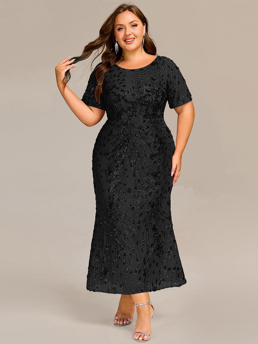 Robe d'invité de mariage trapèze en mousseline fluide à encolure ronde et longueur au genou #Couleur_Noir