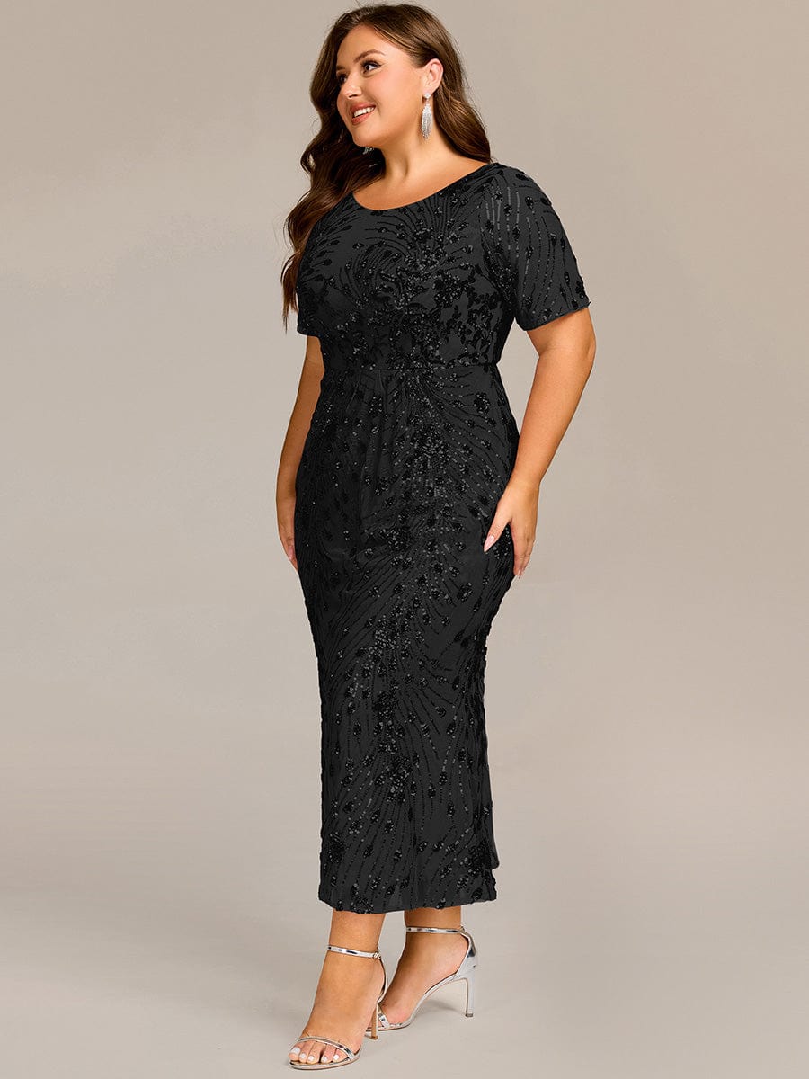 Robe d'invité de mariage trapèze en mousseline fluide à encolure ronde et longueur au genou #Couleur_Noir