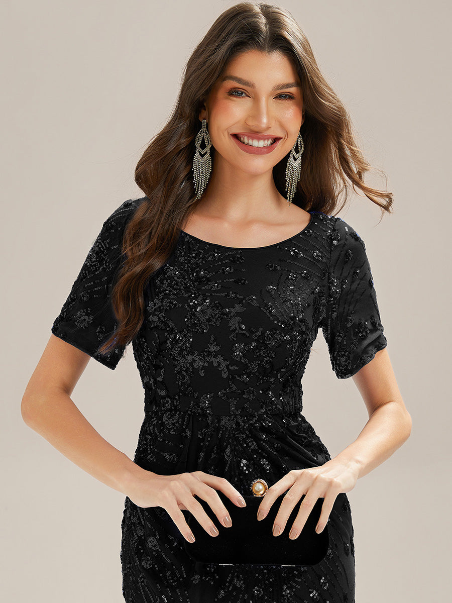 Robe de soirée chic sans bretelles en stretch haut avec détail froncé et col rond longueur midi #Couleur_Noir
