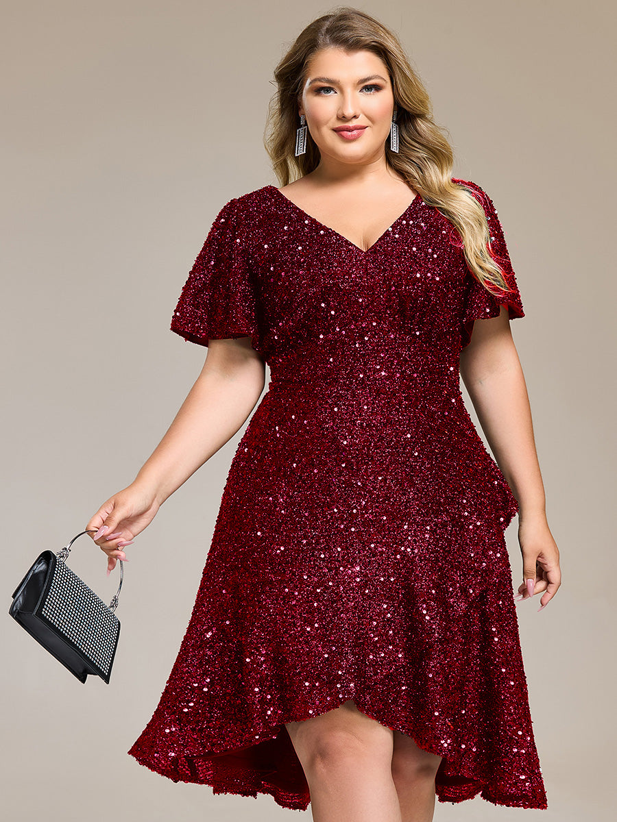 Robe d'invité de mariage trapèze en mousseline fluide à encolure ronde et longueur au genou #Couleur_Bordeaux