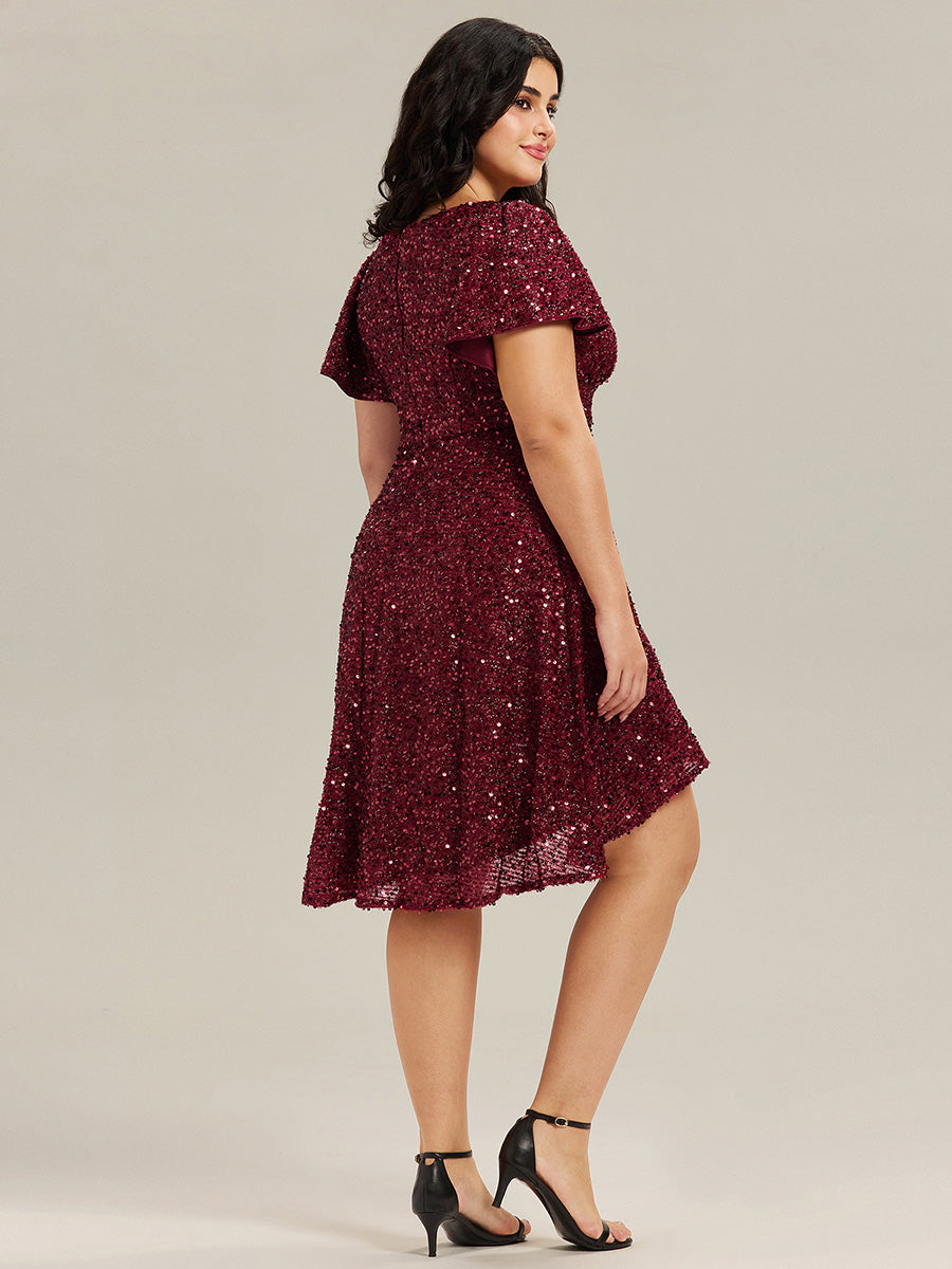 Robe d'invité de mariage trapèze en mousseline fluide à encolure ronde et longueur au genou #Couleur_Bordeaux