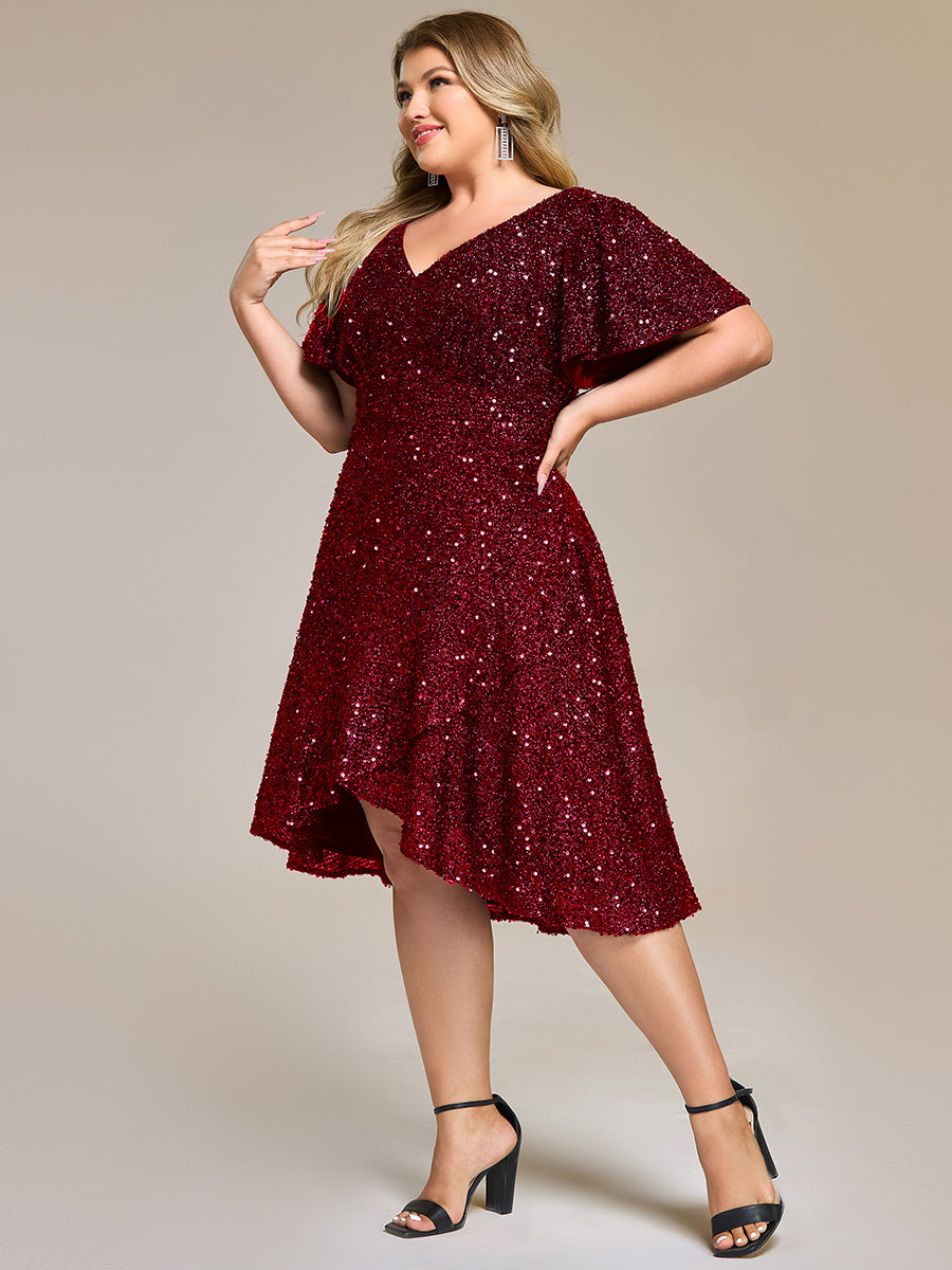 Robe d'invité de mariage trapèze en mousseline fluide à encolure ronde et longueur au genou #Couleur_Bordeaux