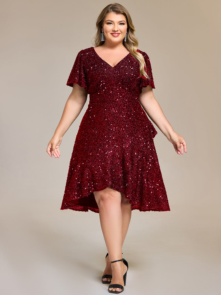 Robe d'invité de mariage trapèze en mousseline fluide à encolure ronde et longueur au genou #Couleur_Bordeaux