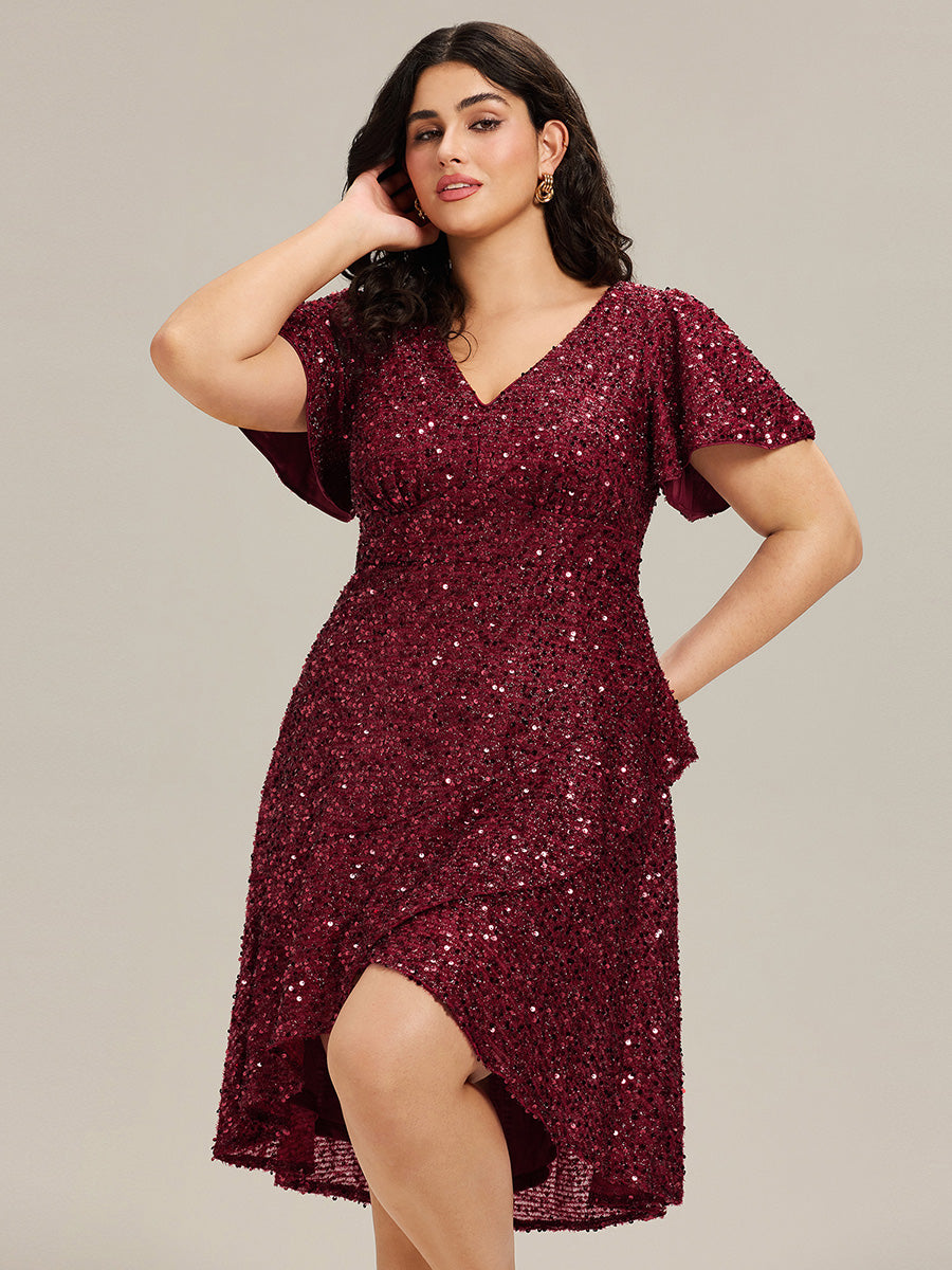 Robe d'invité de mariage trapèze en mousseline fluide à encolure ronde et longueur au genou #Couleur_Bordeaux