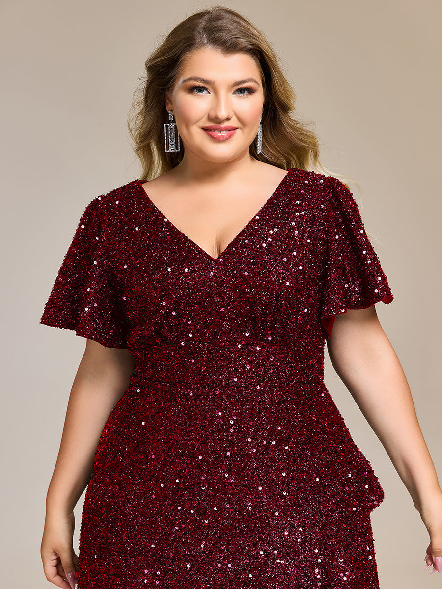 Robe d'invité de mariage trapèze en mousseline fluide à encolure ronde et longueur au genou #Couleur_Bordeaux