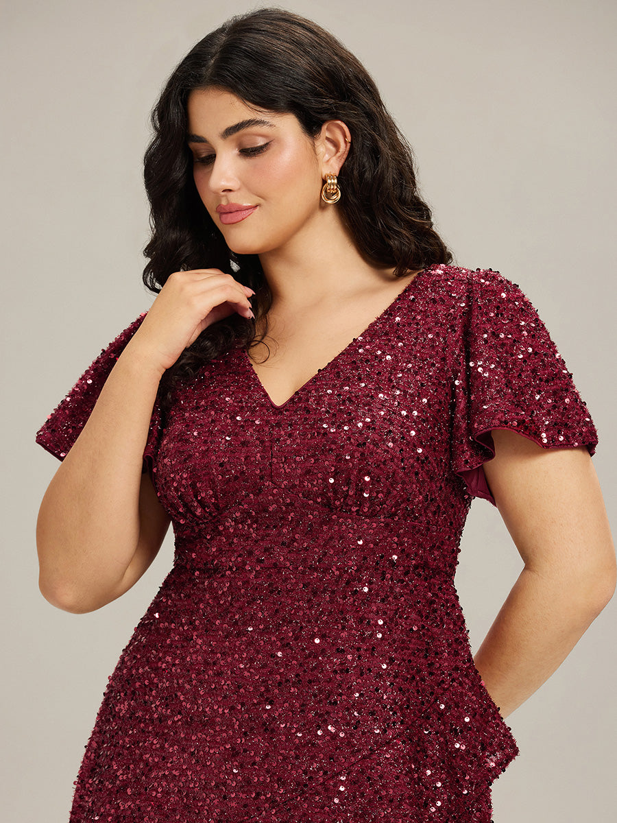 Robe d'invité de mariage trapèze en mousseline fluide à encolure ronde et longueur au genou #Couleur_Bordeaux