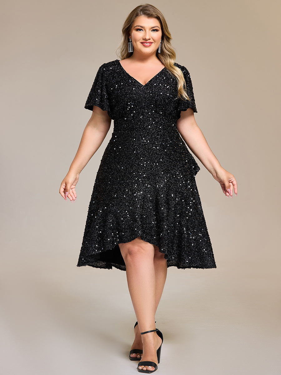 Robe d'invité de mariage trapèze en mousseline fluide à encolure ronde et longueur au genou #Couleur_Noir