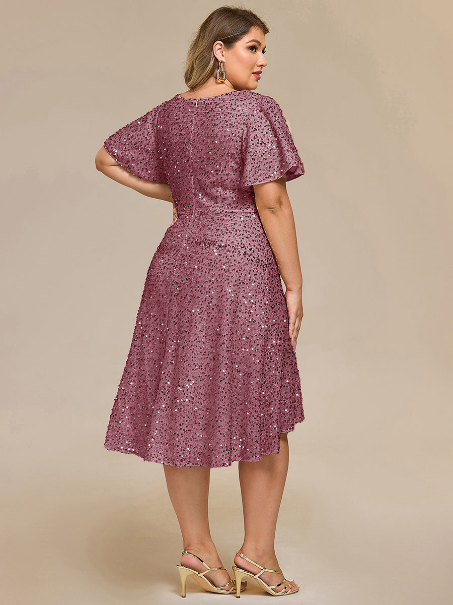 Robe d'invité de mariage trapèze en mousseline fluide à encolure ronde et longueur au genou #Couleur_Orchidee