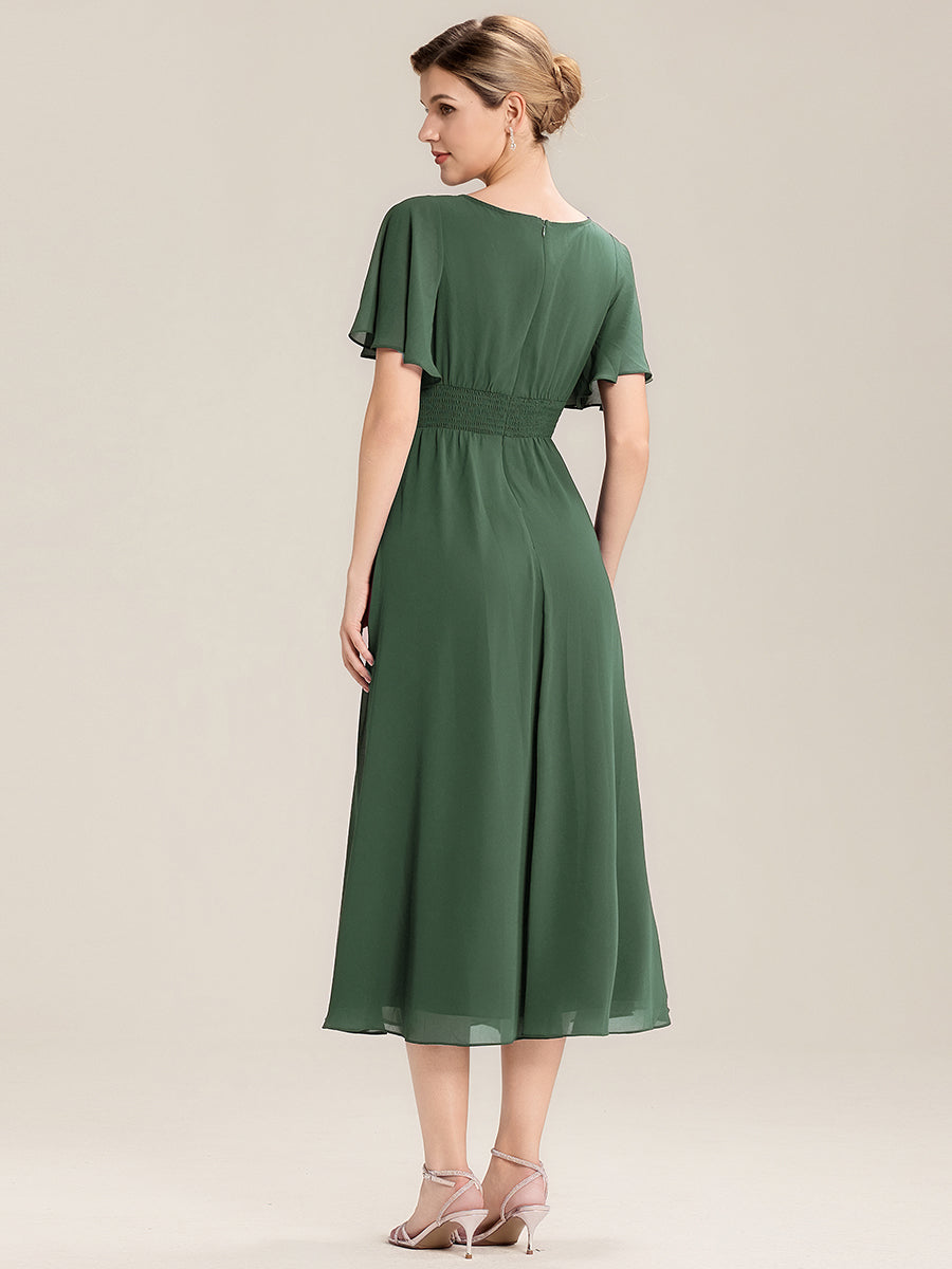 Robe de soirée mi-longue en mousseline de soie à manches courtes #Couleur_Eukalyptus Grün