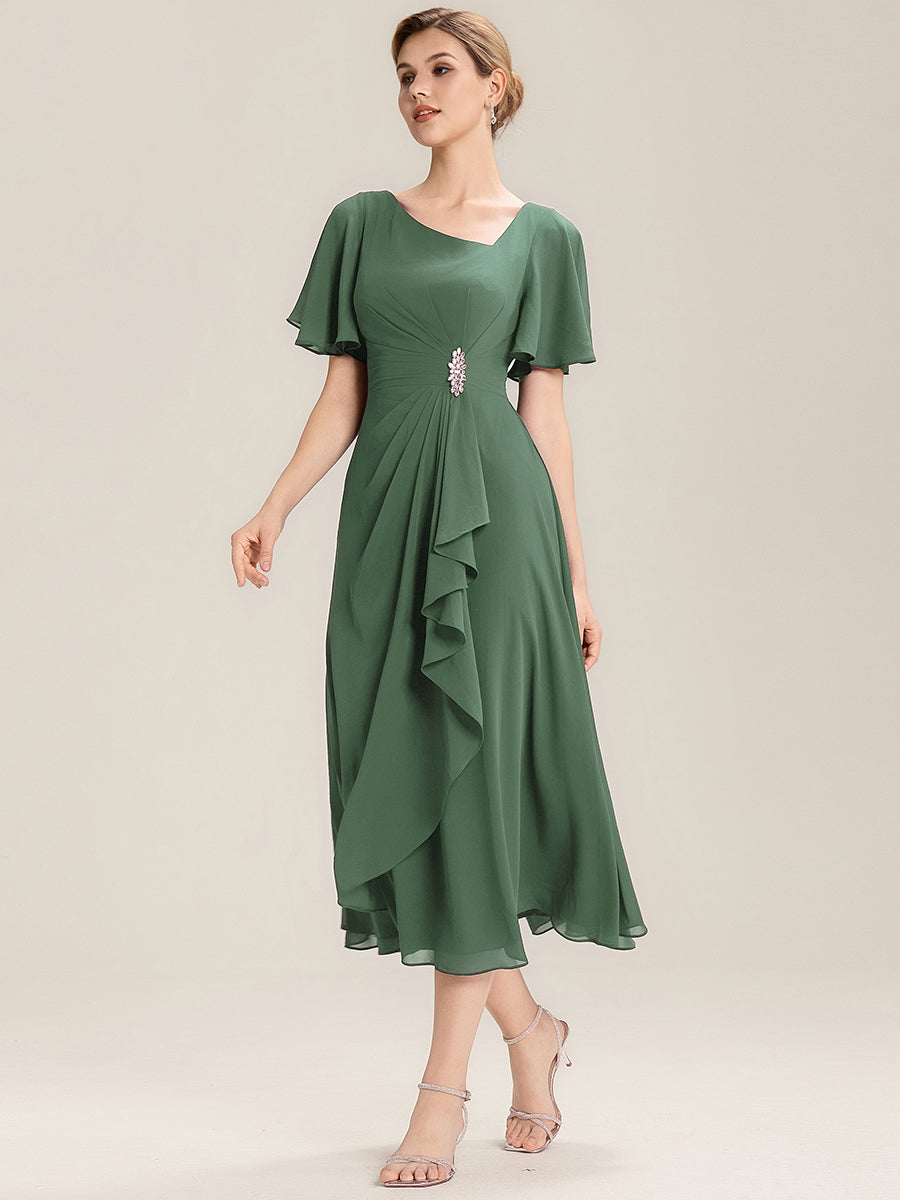 Robe de soirée mi-longue en mousseline de soie à manches courtes #Couleur_Eukalyptus Grün
