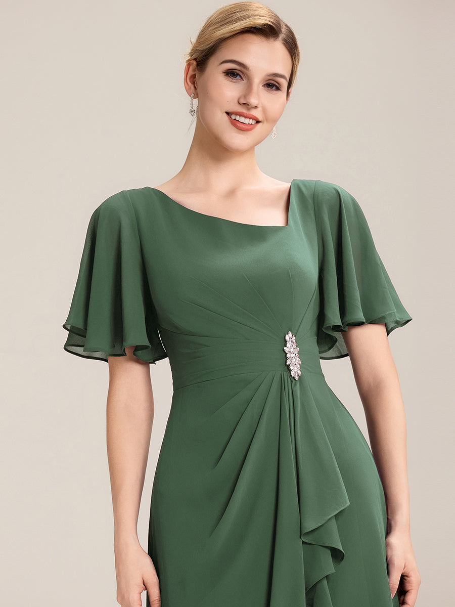 Robe de soirée mi-longue en mousseline de soie à manches courtes #Couleur_Eukalyptus Grün