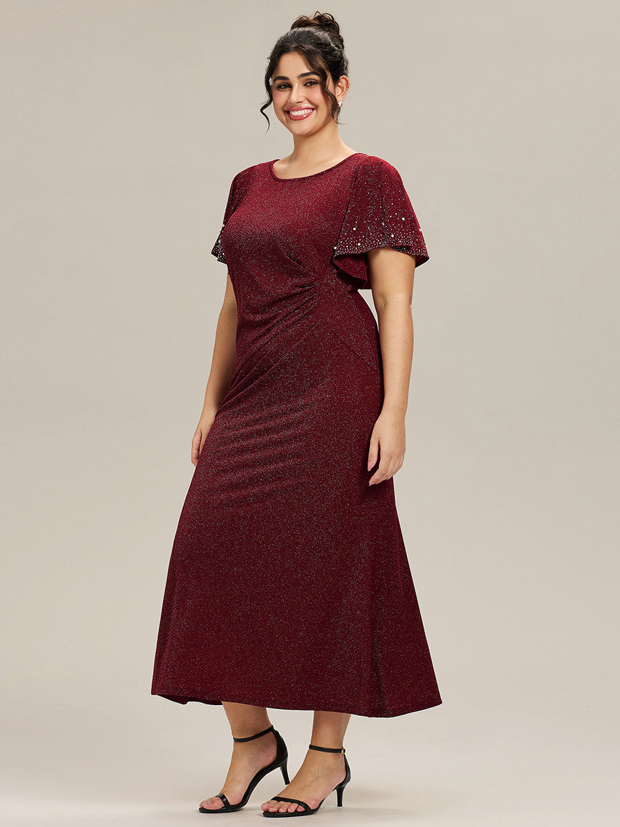 Robe de soirée grande taille en maille perlée #Couleur_Bordeaux
