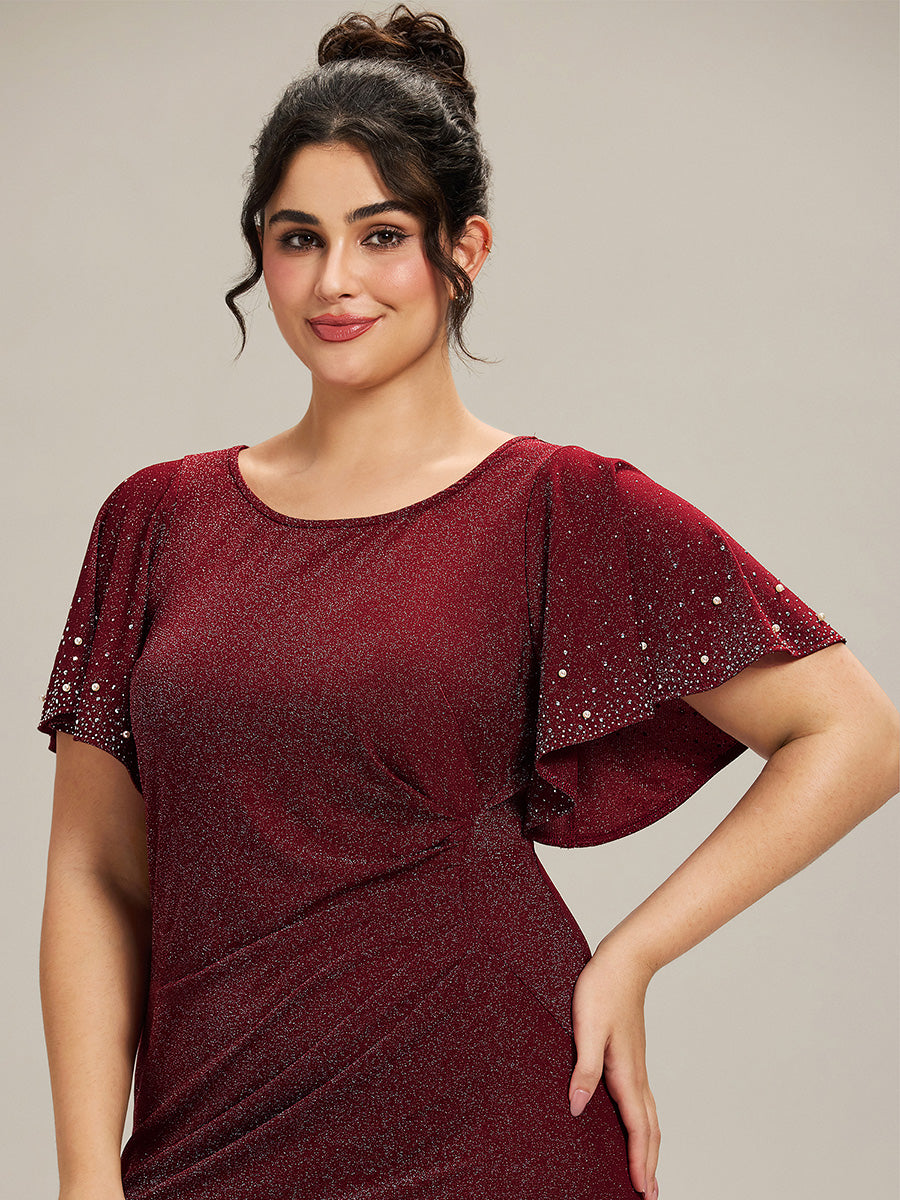 Robe de soirée grande taille en maille perlée #Couleur_Bordeaux