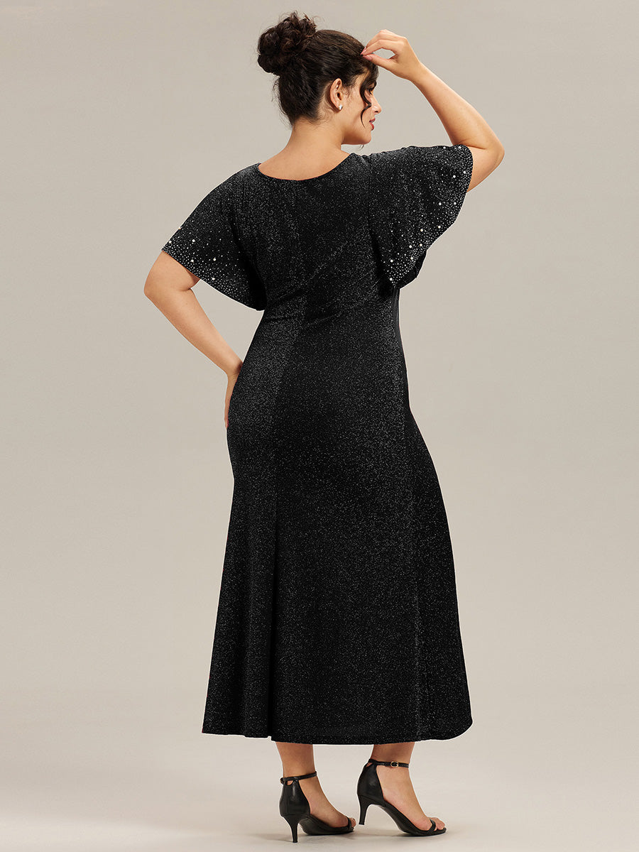 Robe de soirée grande taille en maille perlée #Couleur_Noir