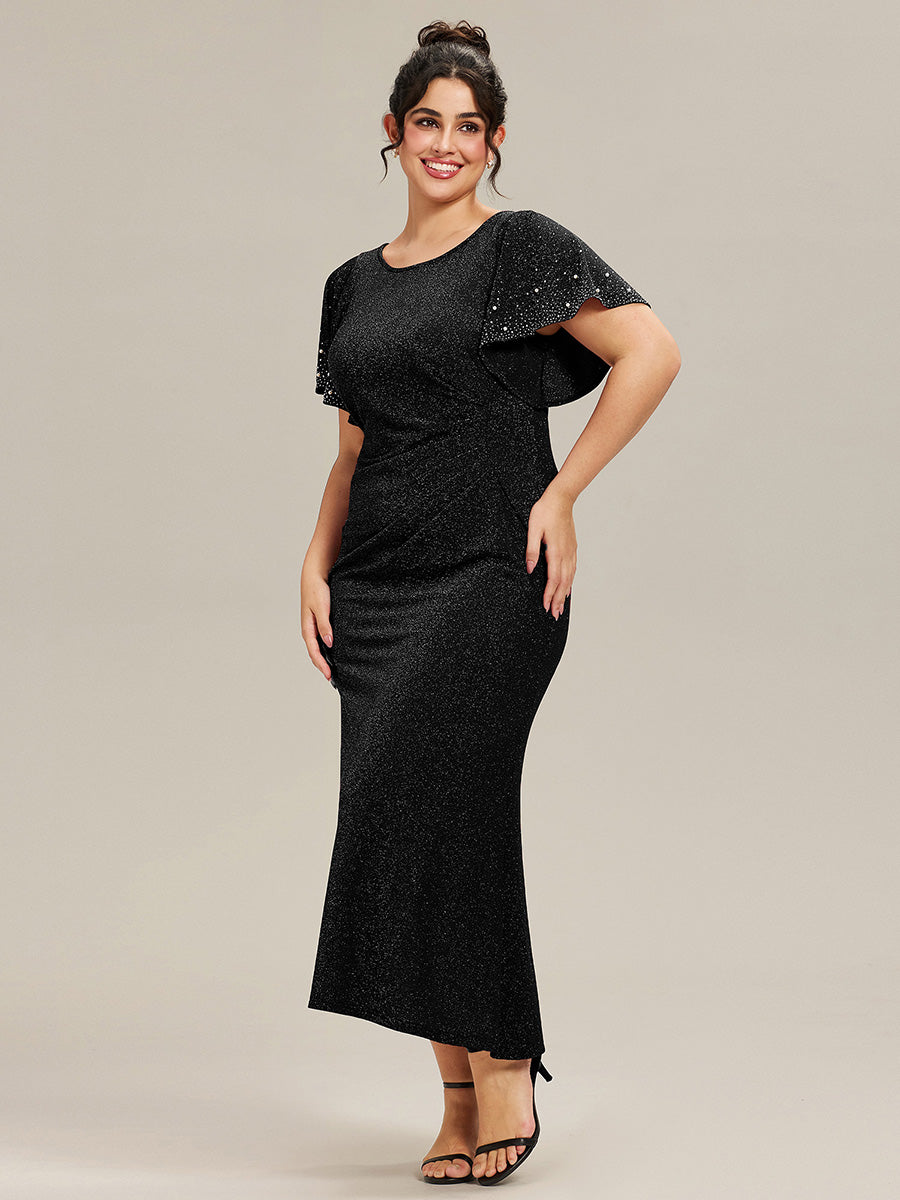 Robe de soirée grande taille en maille perlée #Couleur_Noir