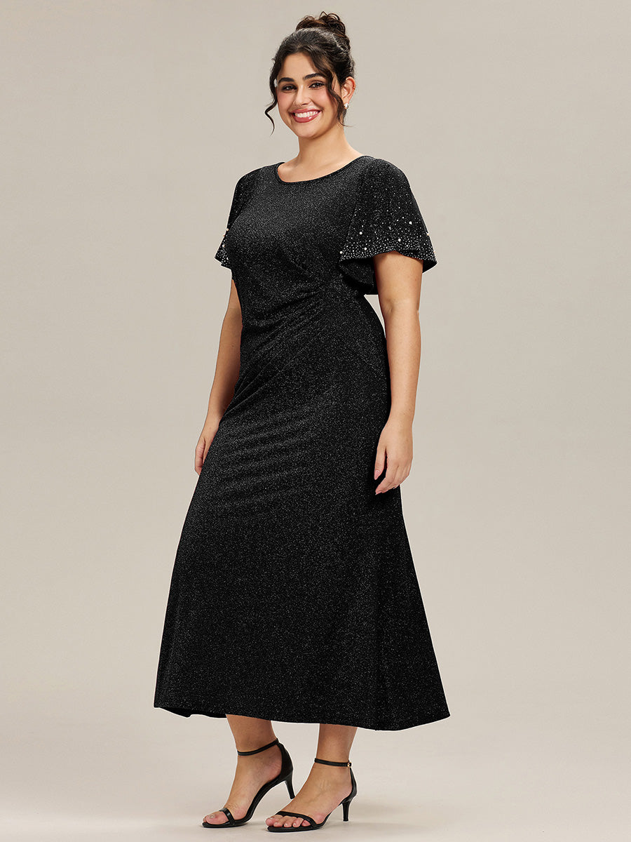 Robe de soirée grande taille en maille perlée #Couleur_Noir