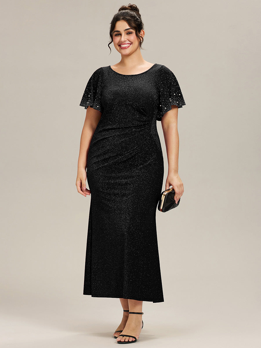 Robe de soirée grande taille en maille perlée #Couleur_Noir