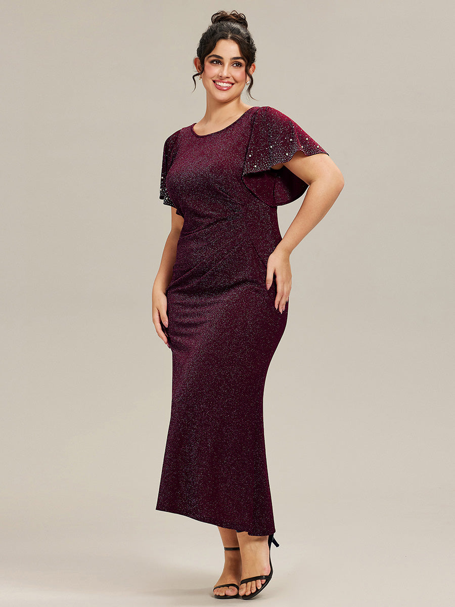 Robe de soirée grande taille en maille perlée #Couleur_Violet Fonce