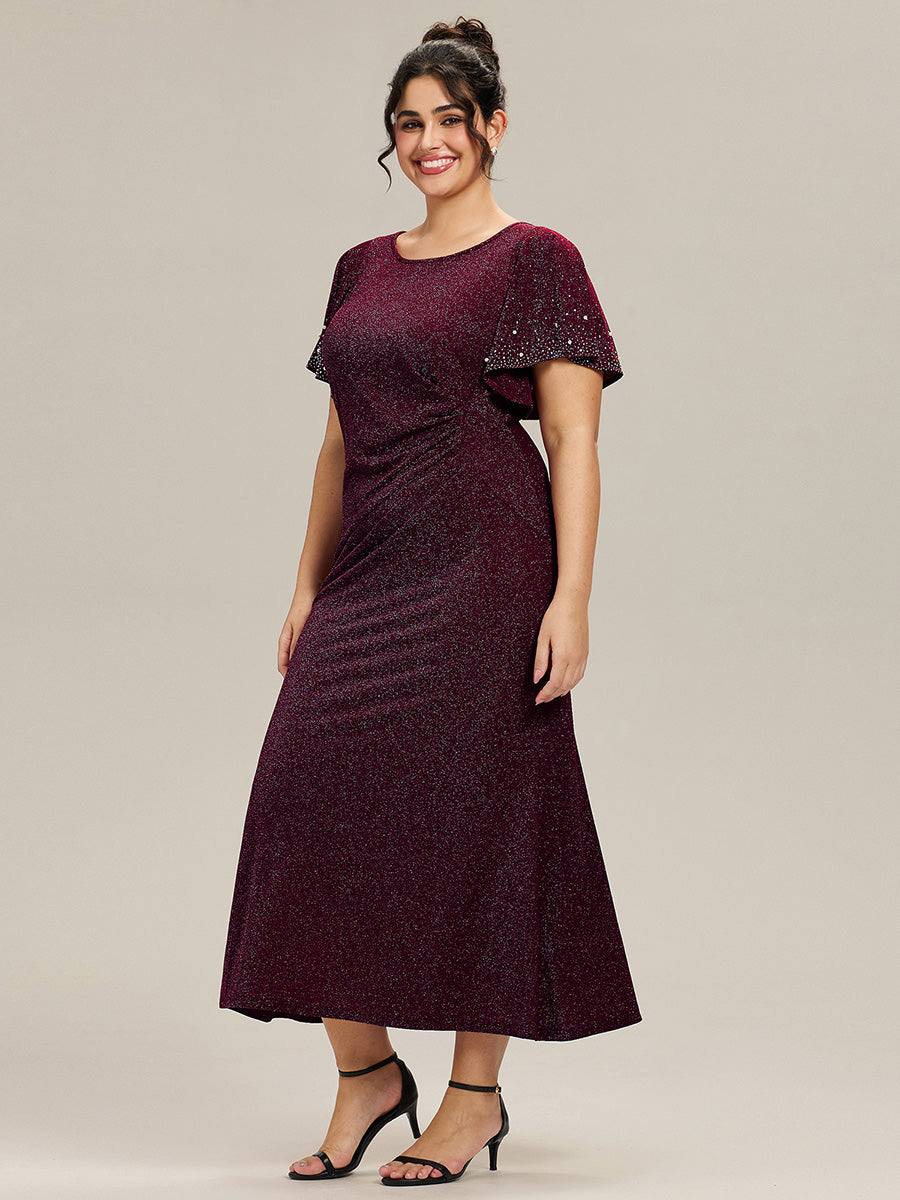 Robe de soirée grande taille en maille perlée #Couleur_Violet Fonce